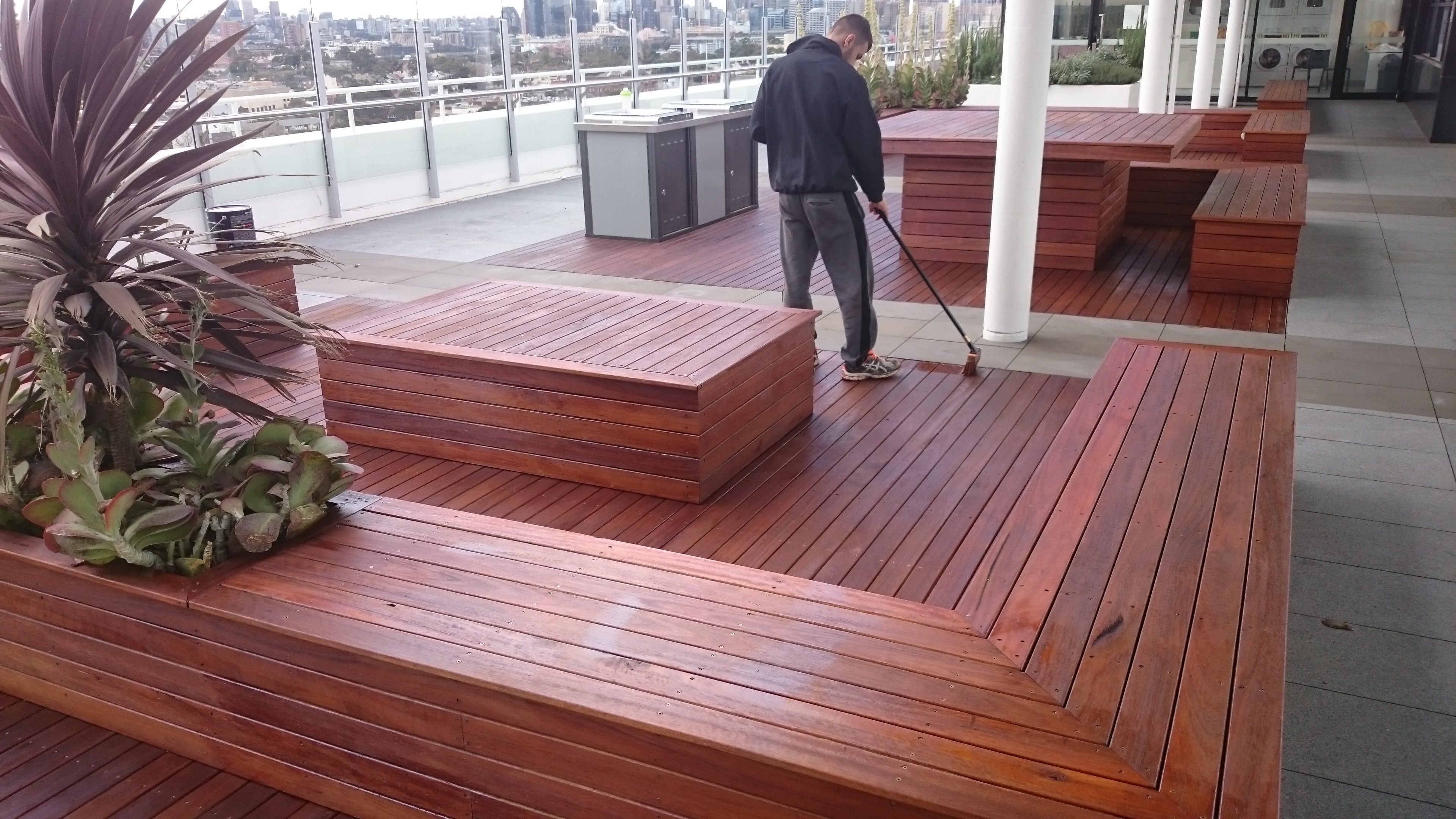 Large outdoor timber deck sealing